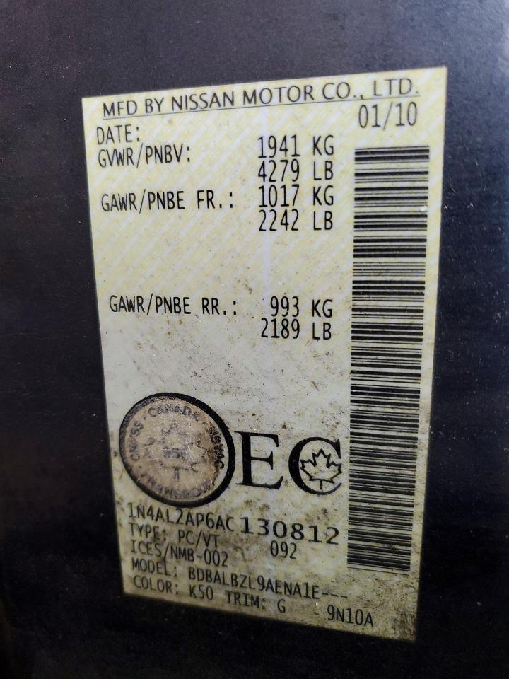 2010 Nissan Altima 2.5 Gray vin: 1N4AL2AP6AC130812