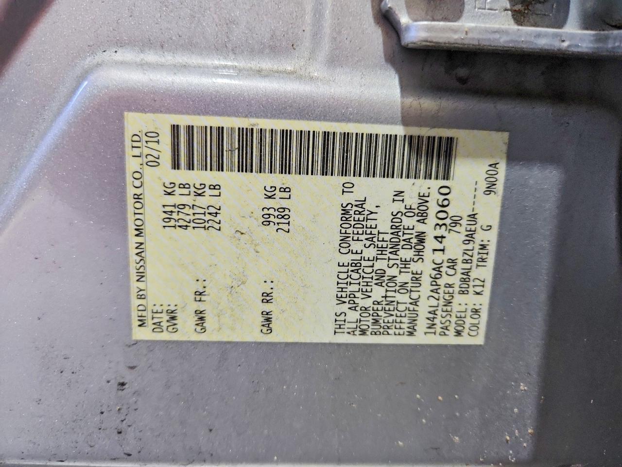 2010 Nissan Altima 2.5 Silver vin: 1N4AL2AP6AC143060