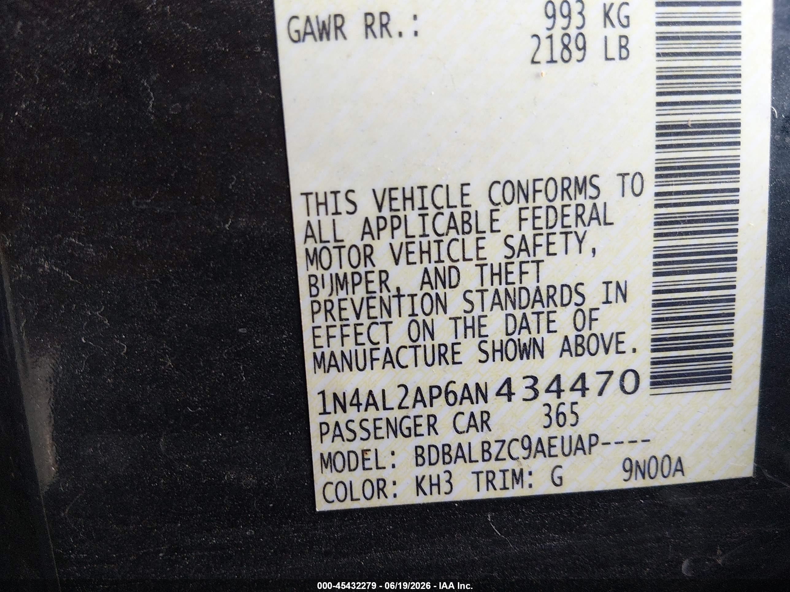 2010 Nissan Altima 2.5 S Черный vin: 1N4AL2AP6AN434470