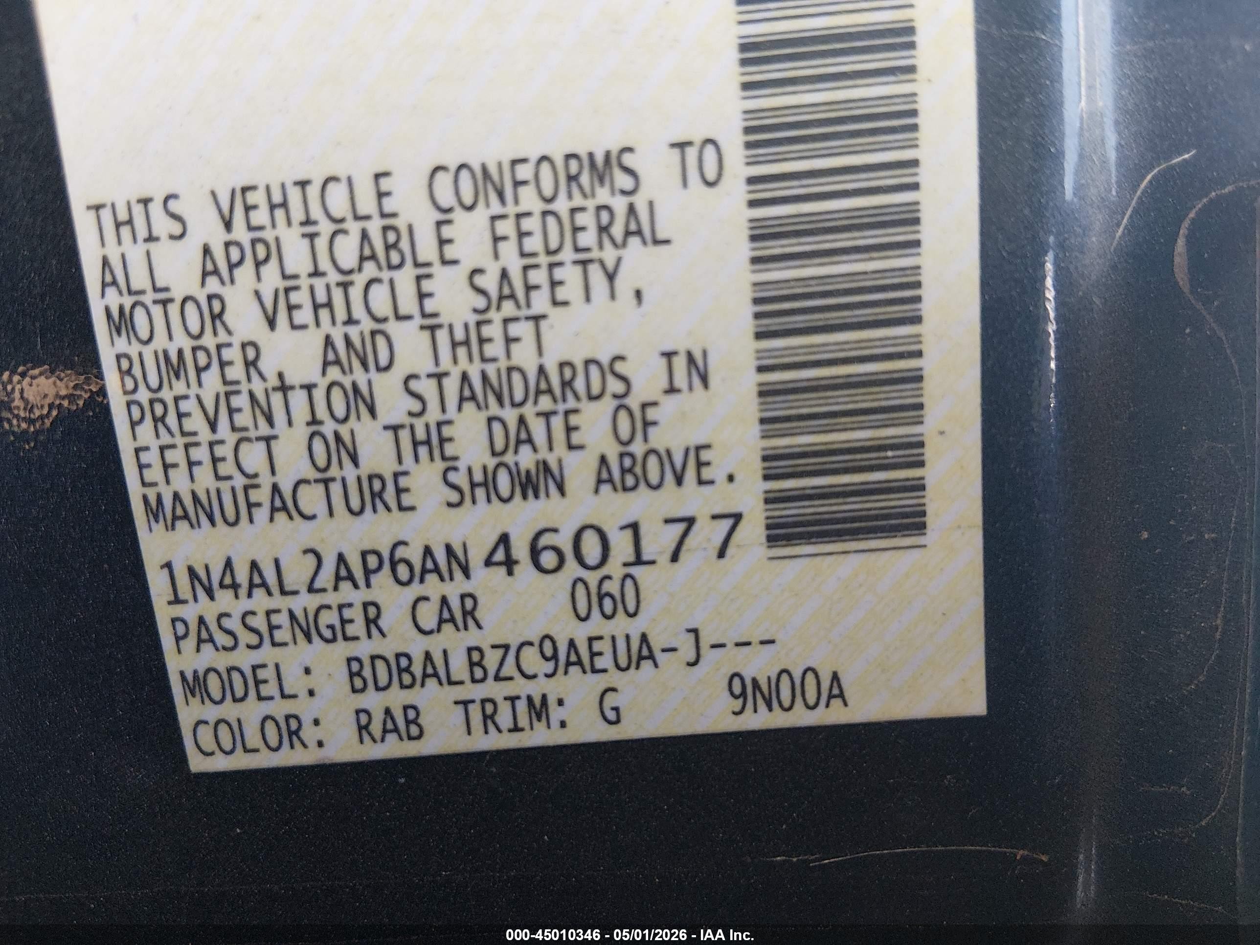 2010 Nissan Altima 2.5 S Dark Blue vin: 1N4AL2AP6AN460177