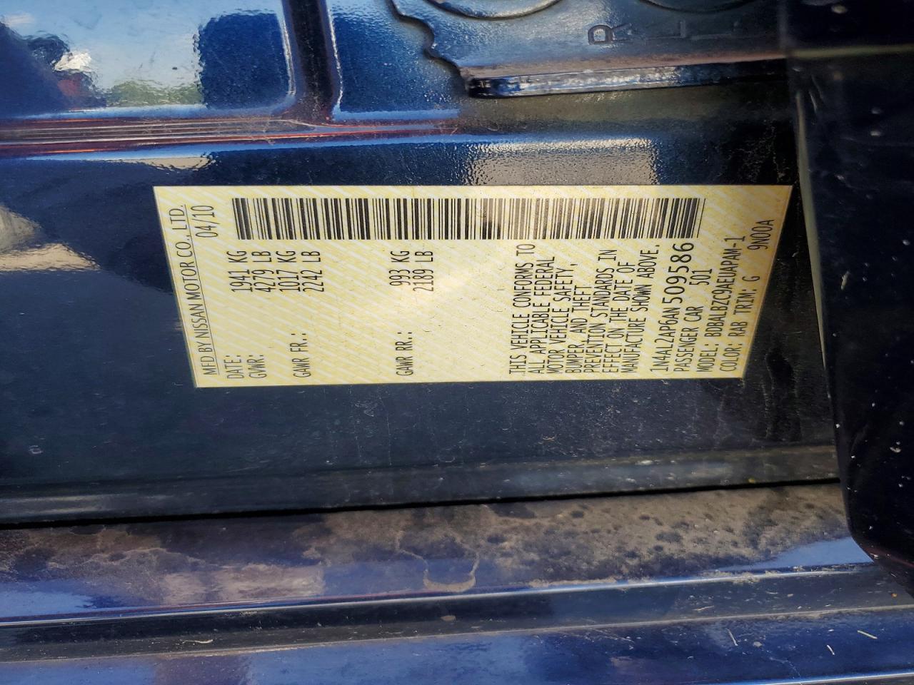 2010 Nissan Altima 2.5 Blue vin: 1N4AL2AP6AN509586