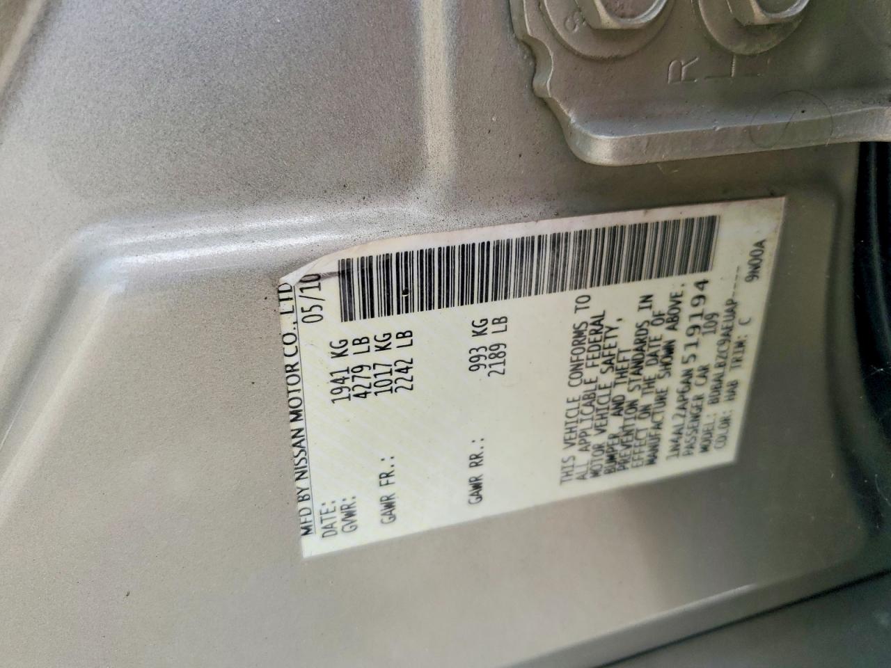 2010 Nissan Altima 2.5 Tan vin: 1N4AL2AP6AN519194