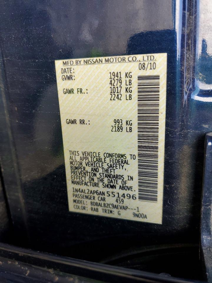 2010 Nissan Altima 2.5 Blue vin: 1N4AL2AP6AN551496