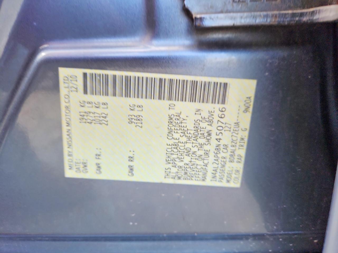 2011 Nissan Altima 2.5 Синий vin: 1N4AL2AP6BN450766