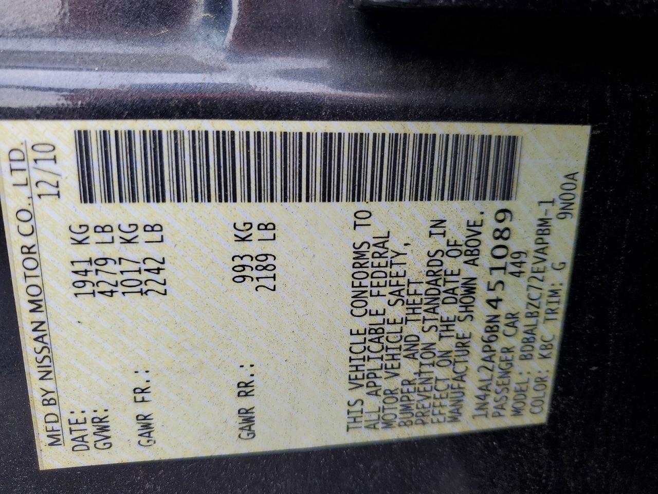 2011 Nissan Altima 2.5 Gray vin: 1N4AL2AP6BN451089
