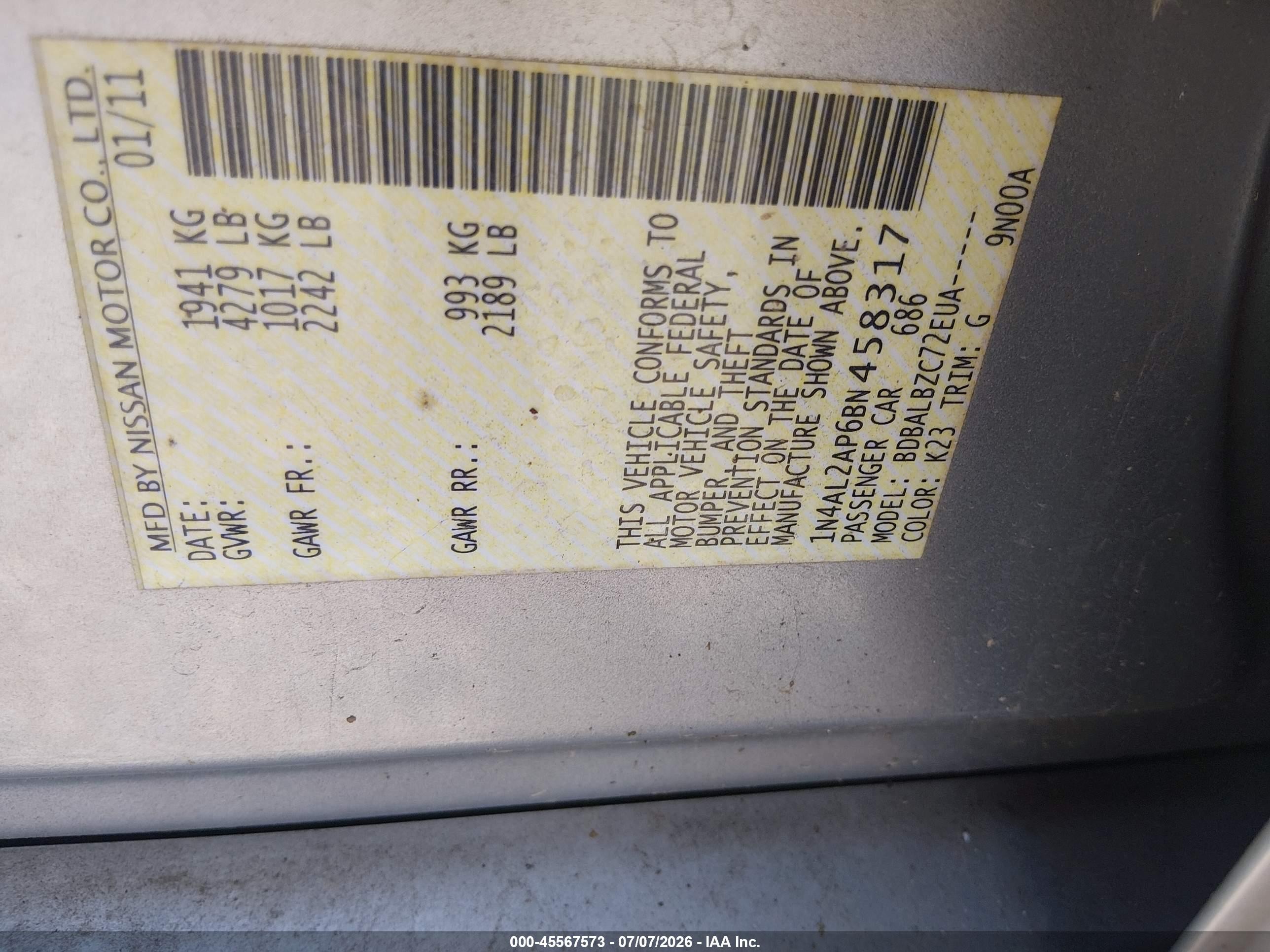 2011 Nissan Altima 2.5 S Gray vin: 1N4AL2AP6BN458317