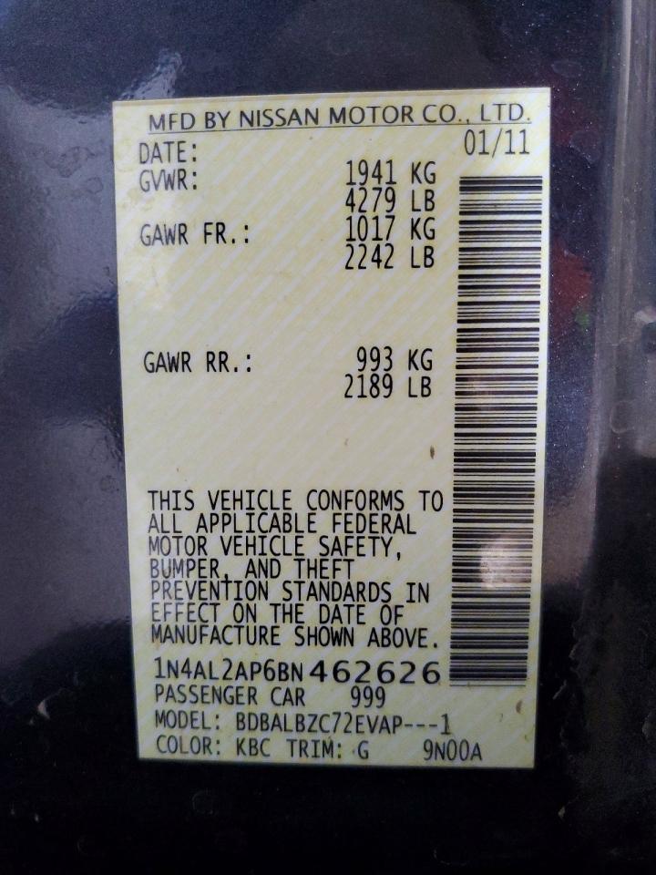 2011 Nissan Altima 2.5 Charcoal vin: 1N4AL2AP6BN462626