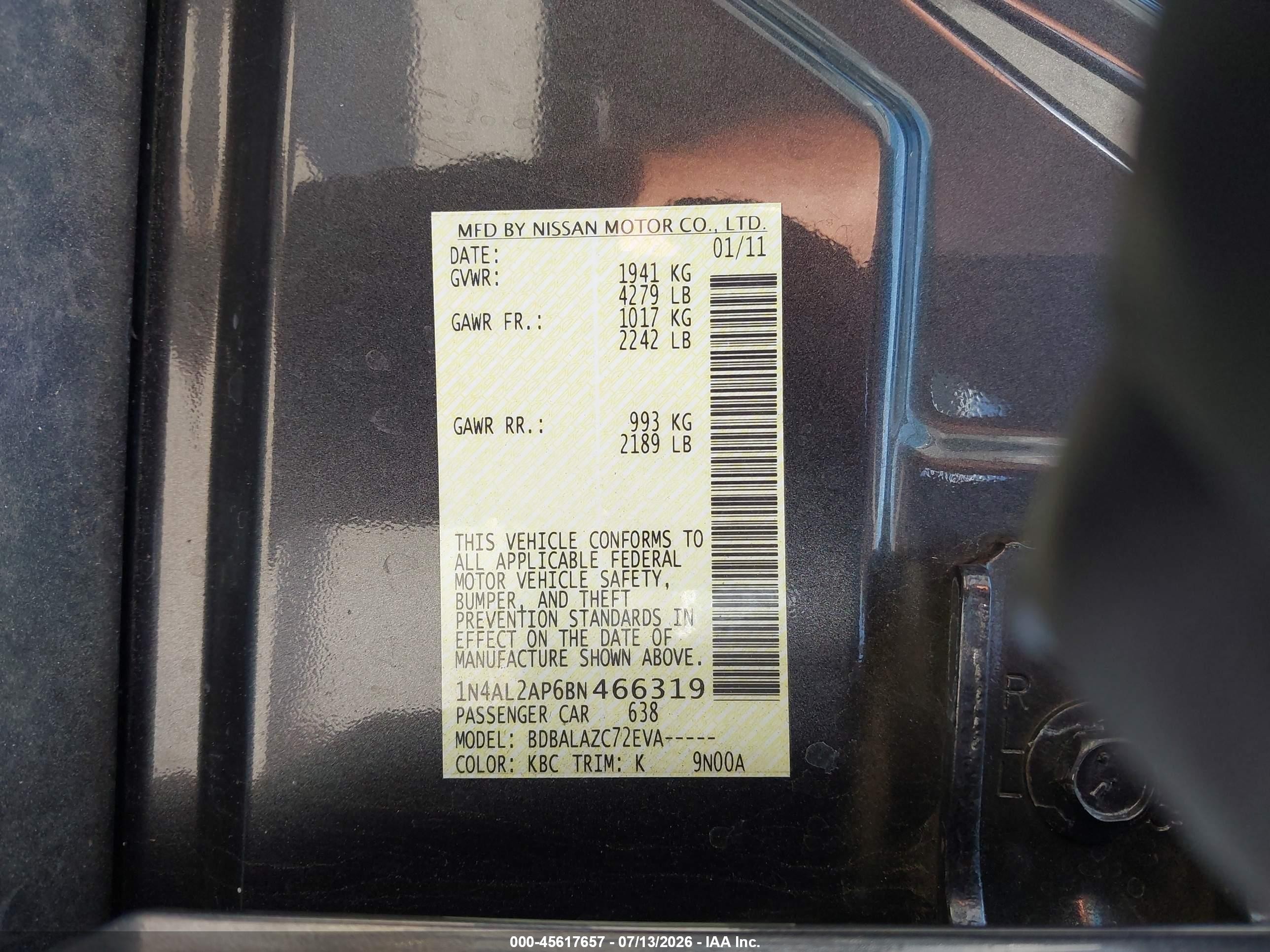 2011 Nissan Altima 2.5 Gray vin: 1N4AL2AP6BN466319