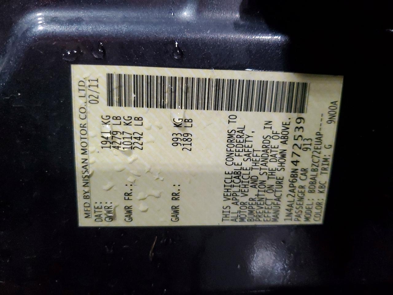 2011 Nissan Altima 2.5 Gray vin: 1N4AL2AP6BN472539
