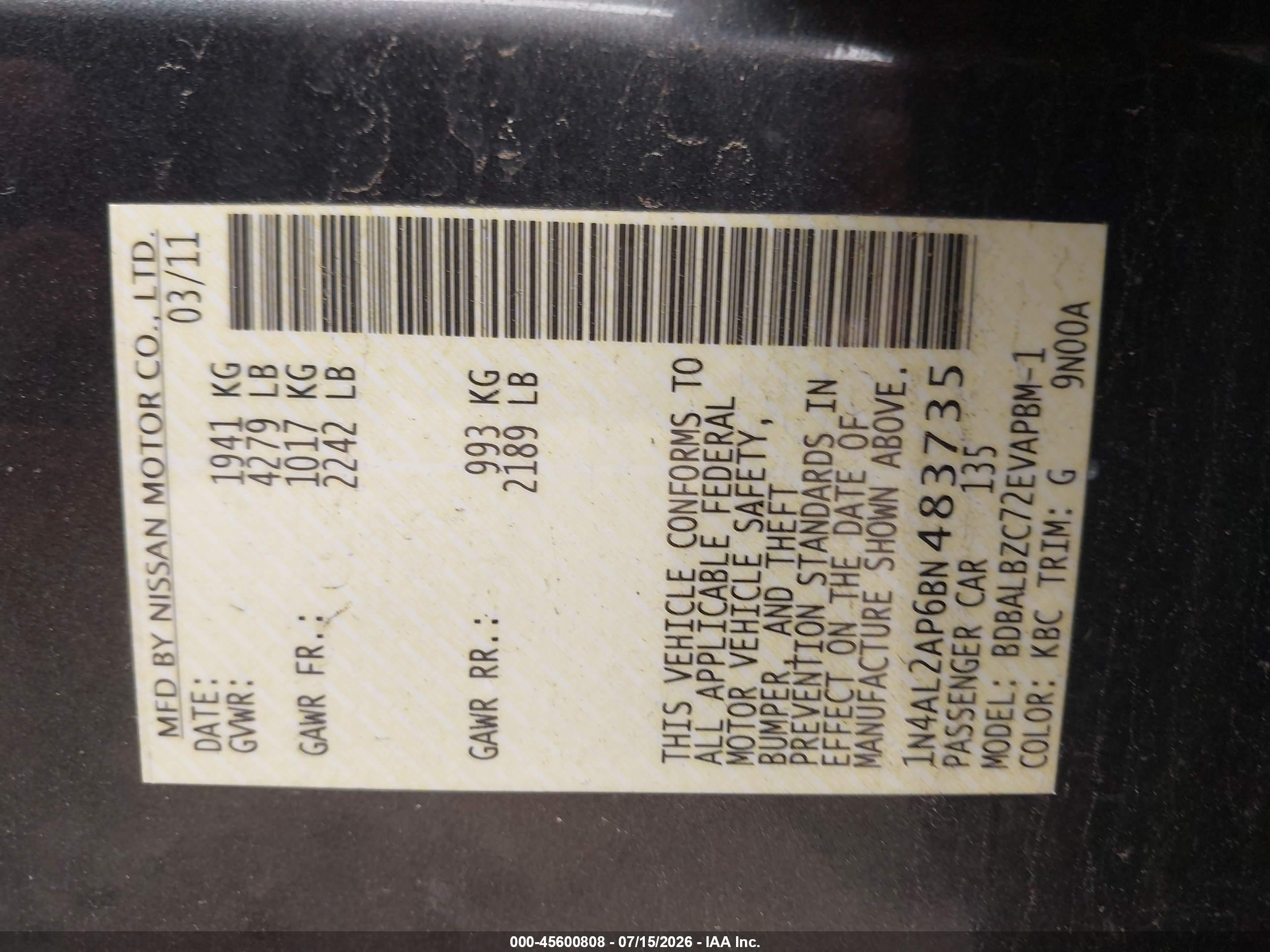 2011 Nissan Altima 2.5 S Gray vin: 1N4AL2AP6BN483735
