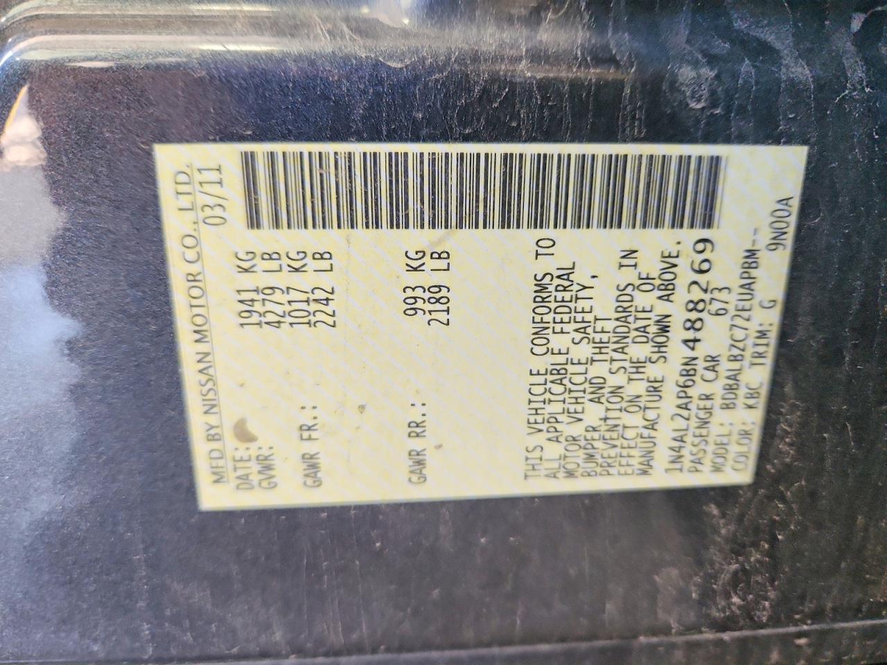 2011 Nissan Altima 2.5 Gray vin: 1N4AL2AP6BN488269