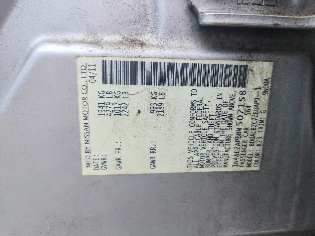 2011 Nissan Altima 2.5 Silver vin: 1N4AL2AP6BN507158