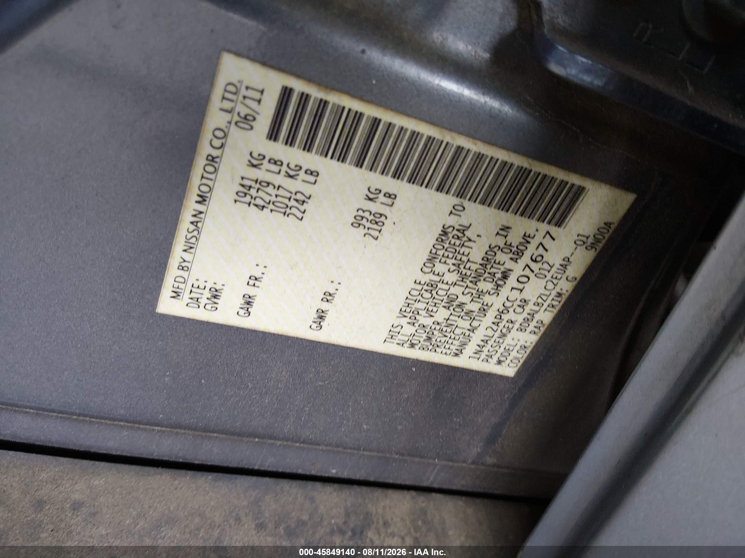 2012 Nissan Altima 2.5 S Blue vin: 1N4AL2AP6CC107677