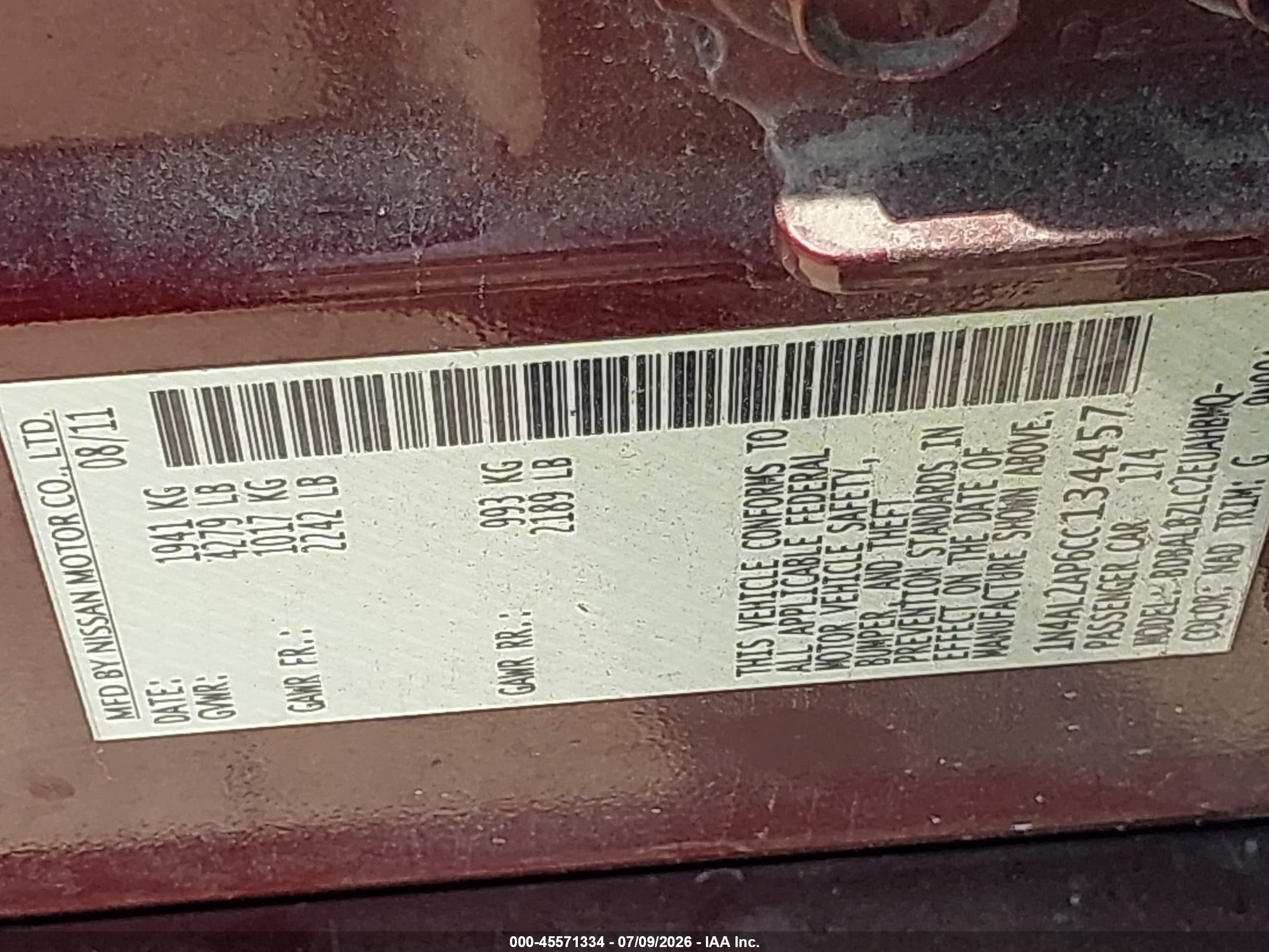 2012 Nissan Altima 2.5 S Maroon vin: 1N4AL2AP6CC134457