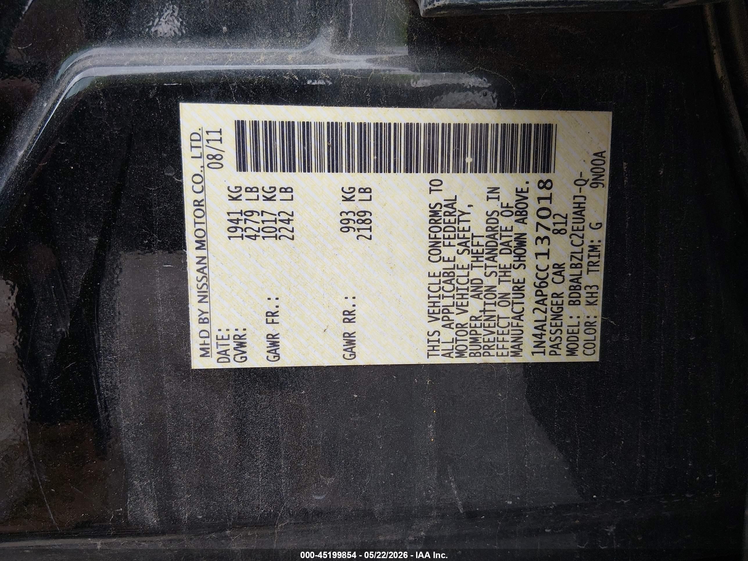 2012 Nissan Altima 2.5 S Black vin: 1N4AL2AP6CC137018