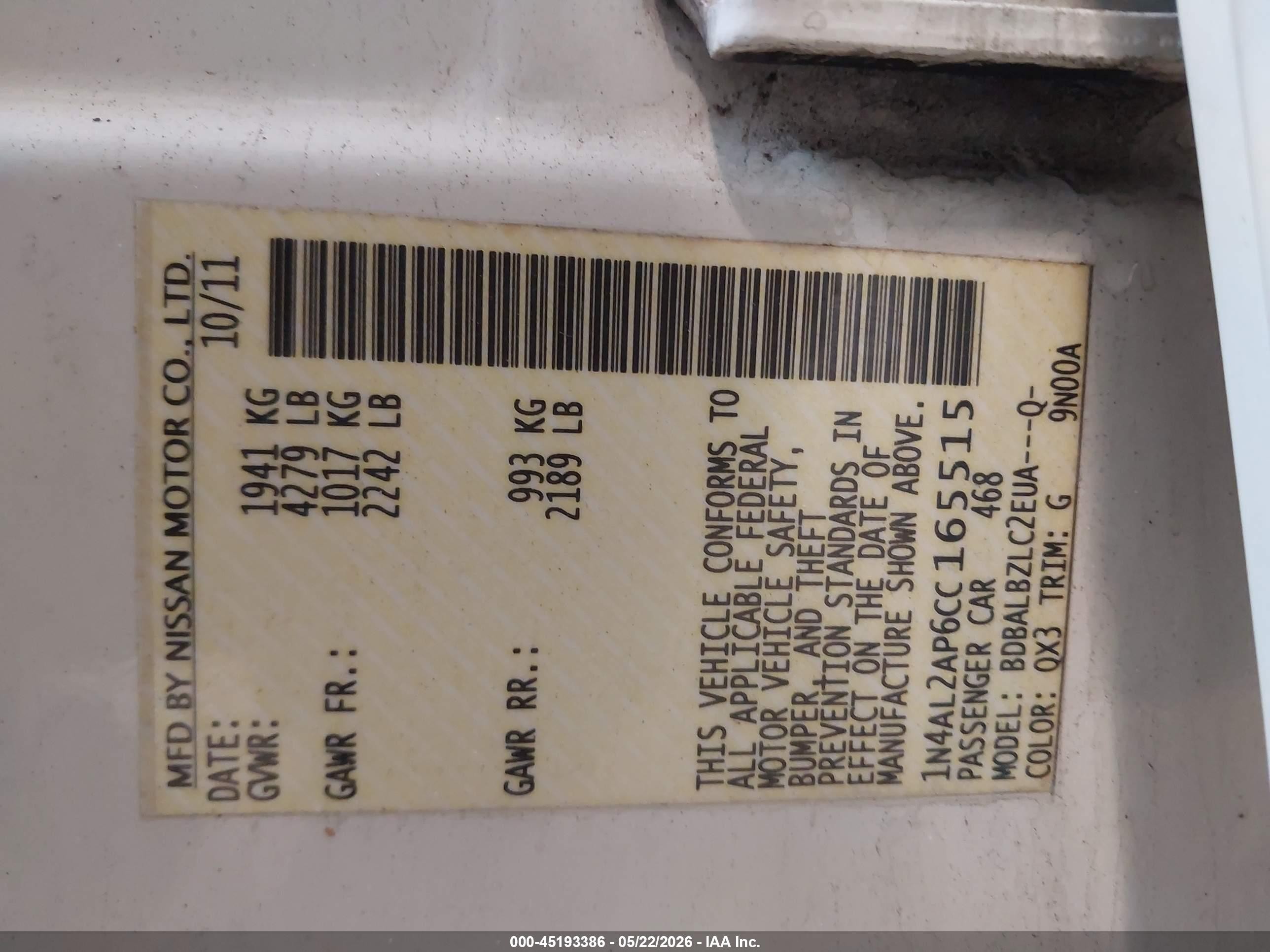 2012 Nissan Altima 2.5 S Белый vin: 1N4AL2AP6CC165515