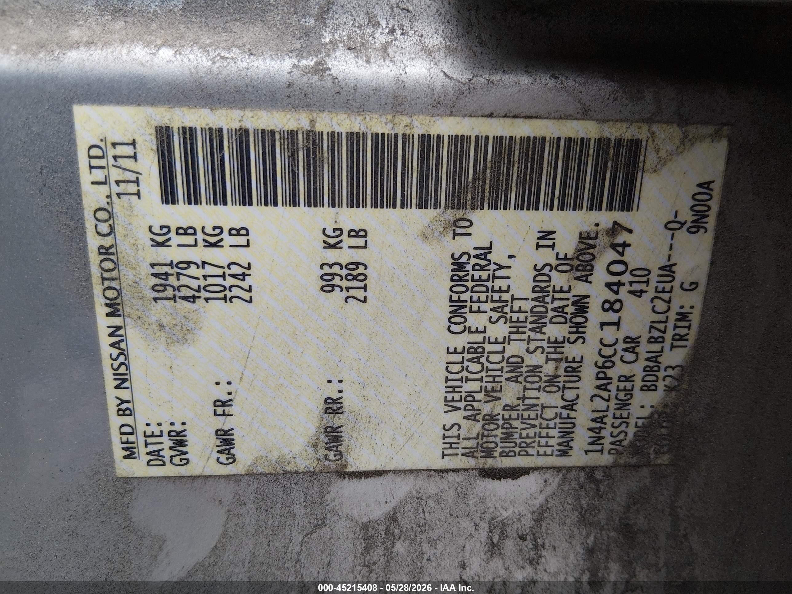 2012 Nissan Altima 2.5 S Silver vin: 1N4AL2AP6CC184047