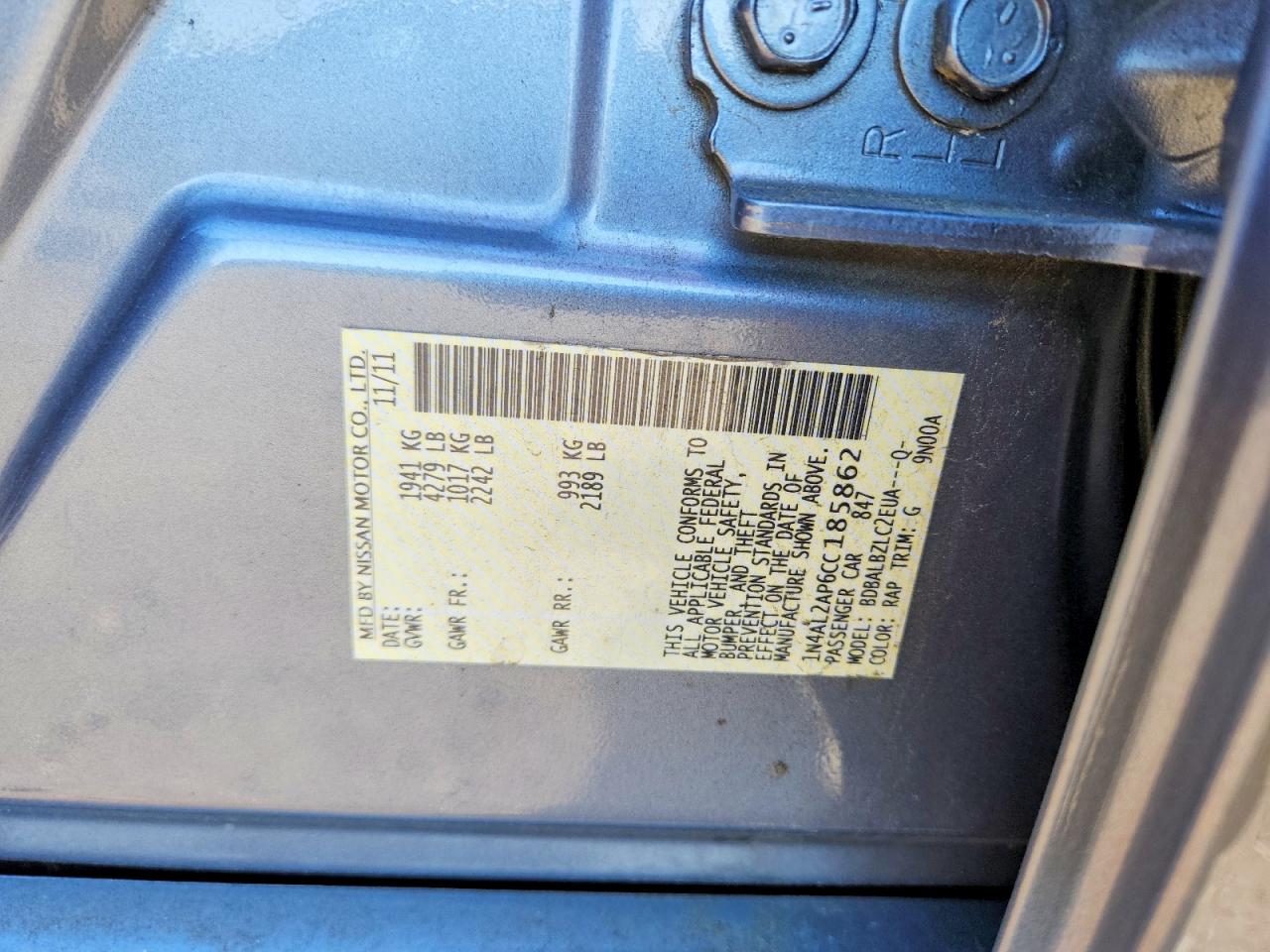 2012 Nissan Altima 2.5 Blue vin: 1N4AL2AP6CC185862