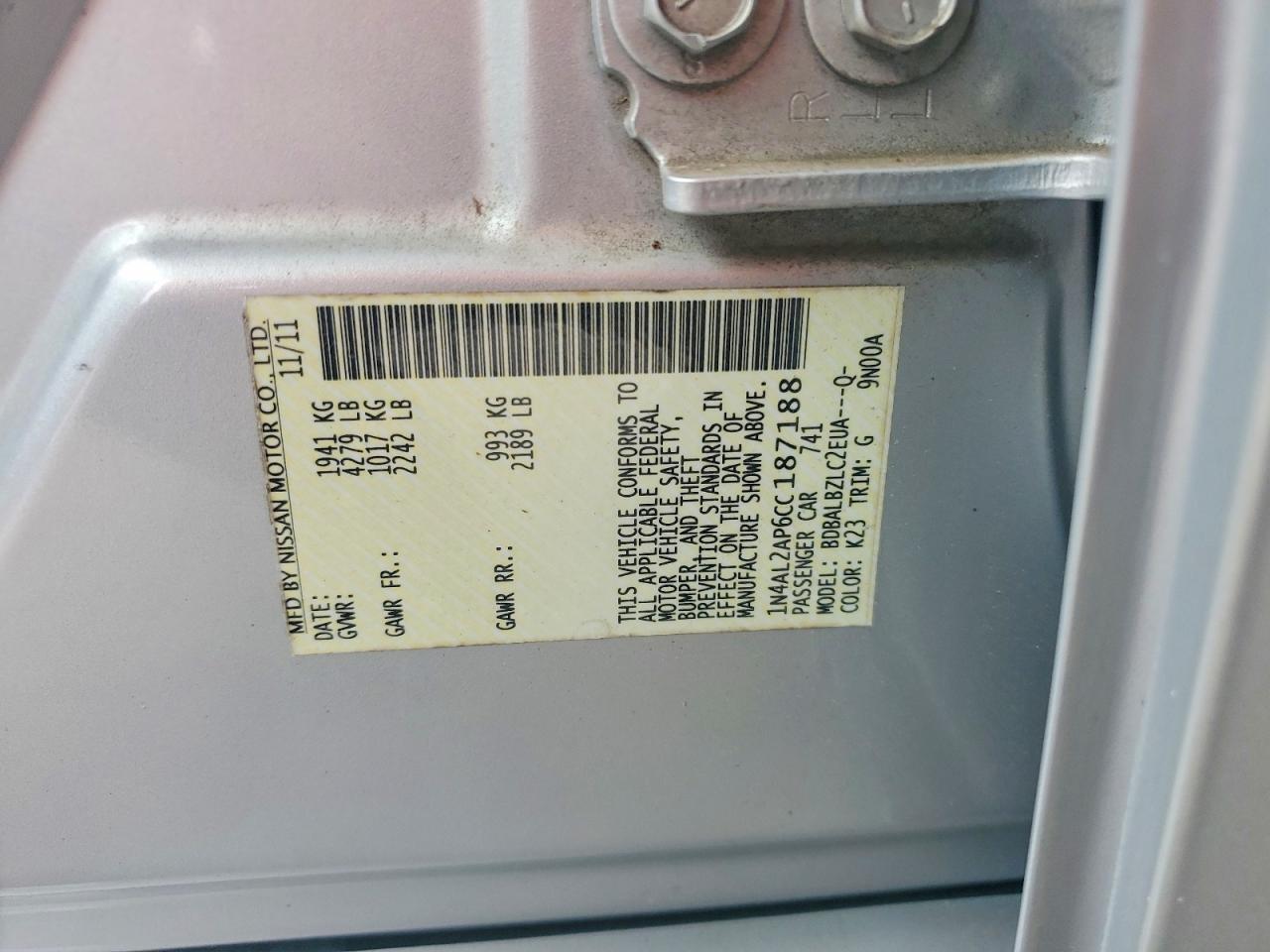 2012 Nissan Altima 2.5 Серебряный vin: 1N4AL2AP6CC187188