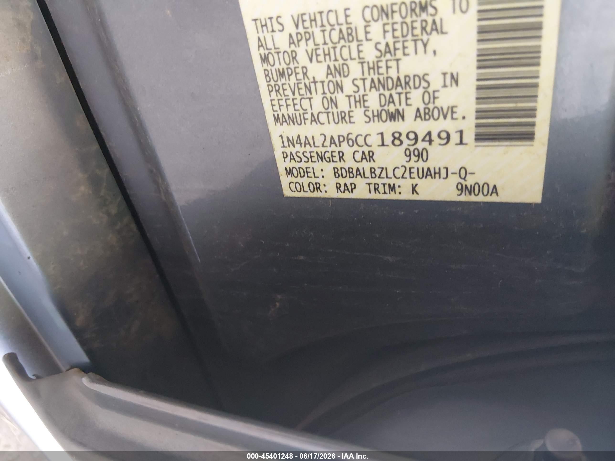 2012 Nissan Altima 2.5 S Blue vin: 1N4AL2AP6CC189491