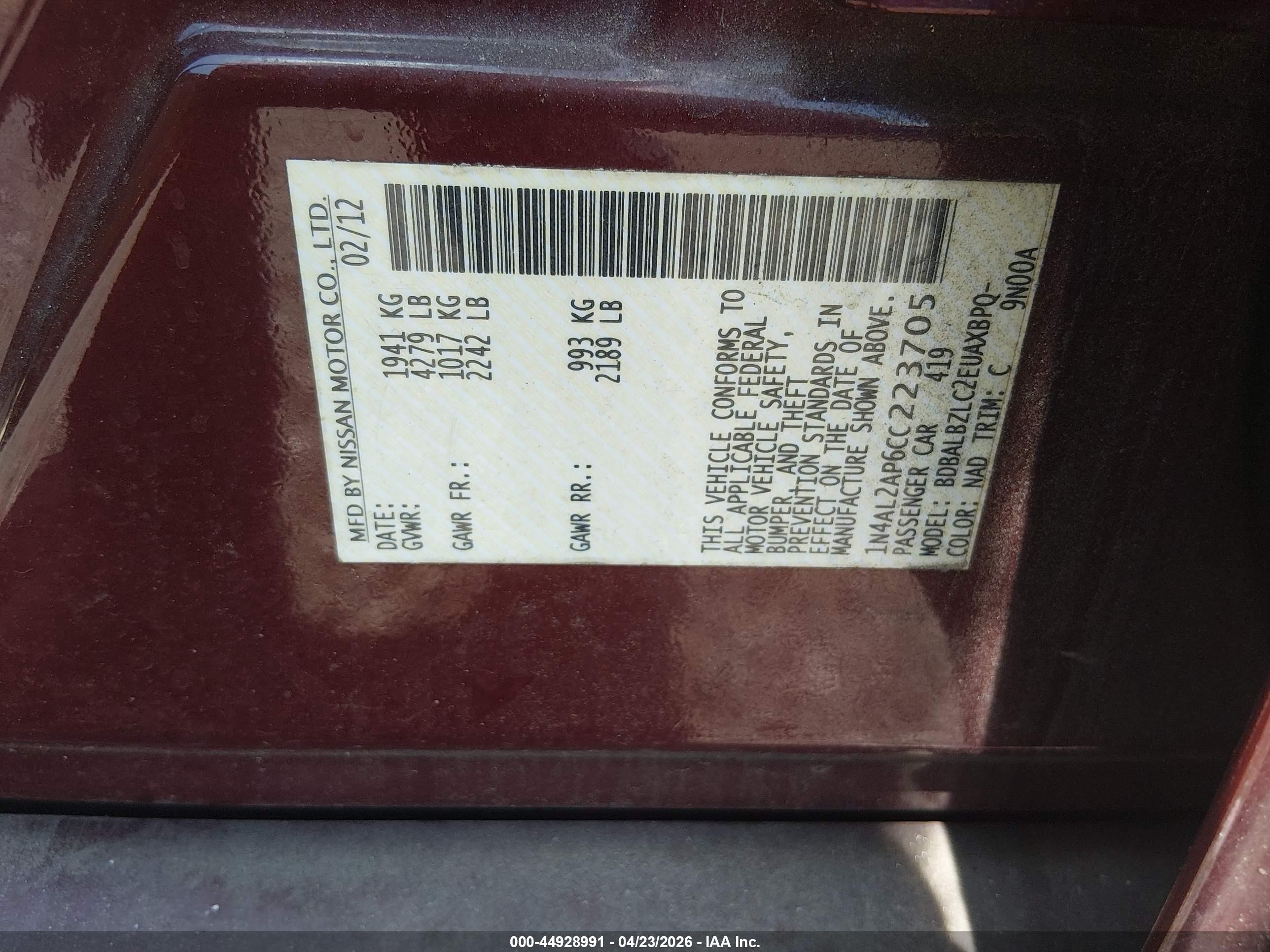2012 Nissan Altima 2.5 S Красный vin: 1N4AL2AP6CC223705
