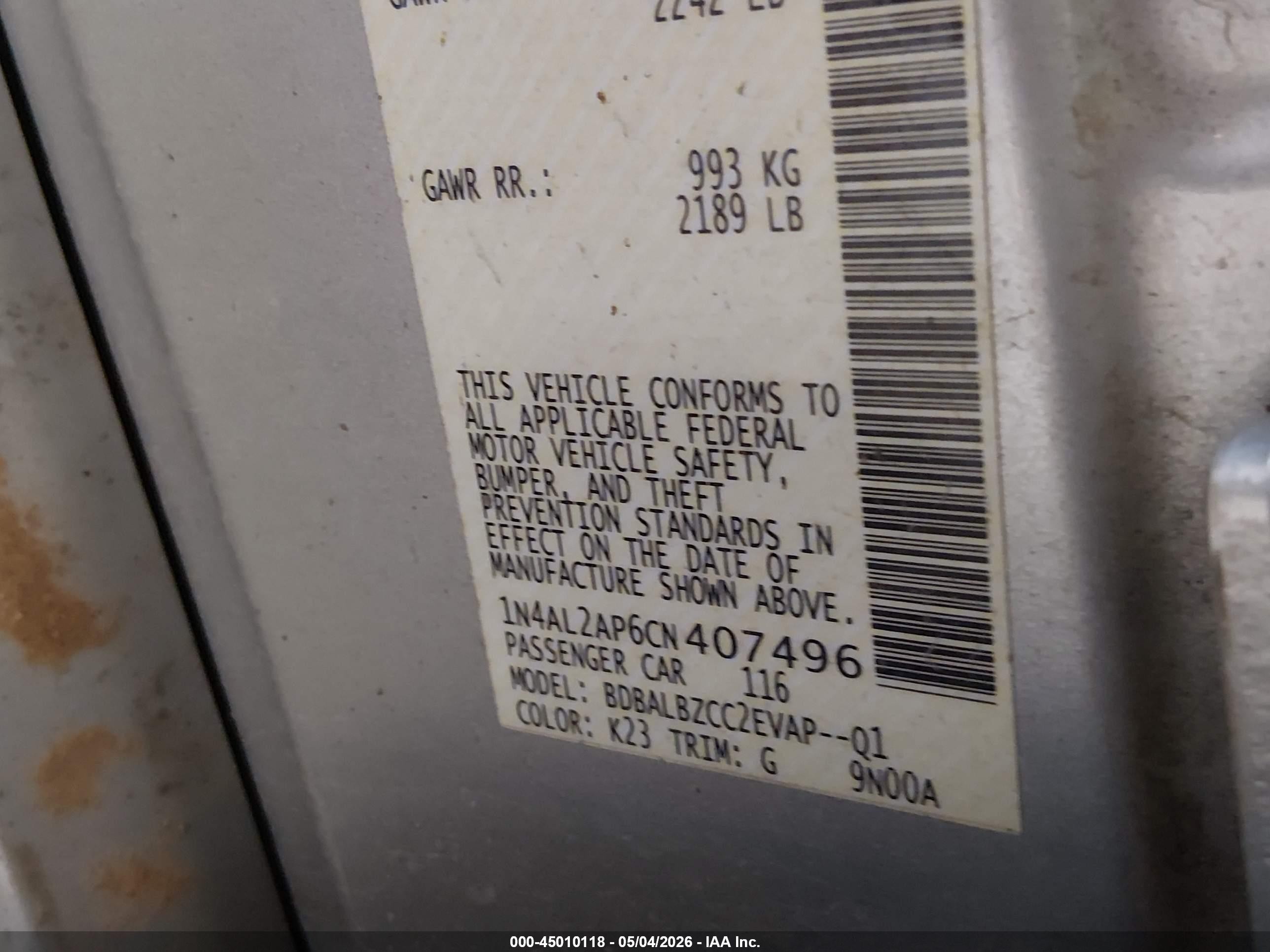 2012 Nissan Altima 2.5 S Silver vin: 1N4AL2AP6CN407496