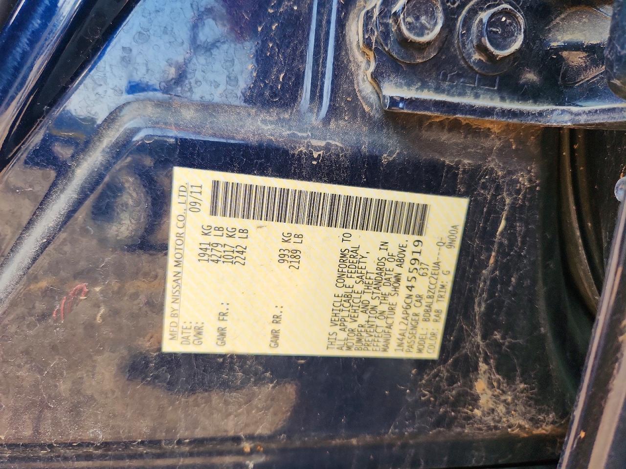 2012 Nissan Altima 2.5 Blue vin: 1N4AL2AP6CN455919