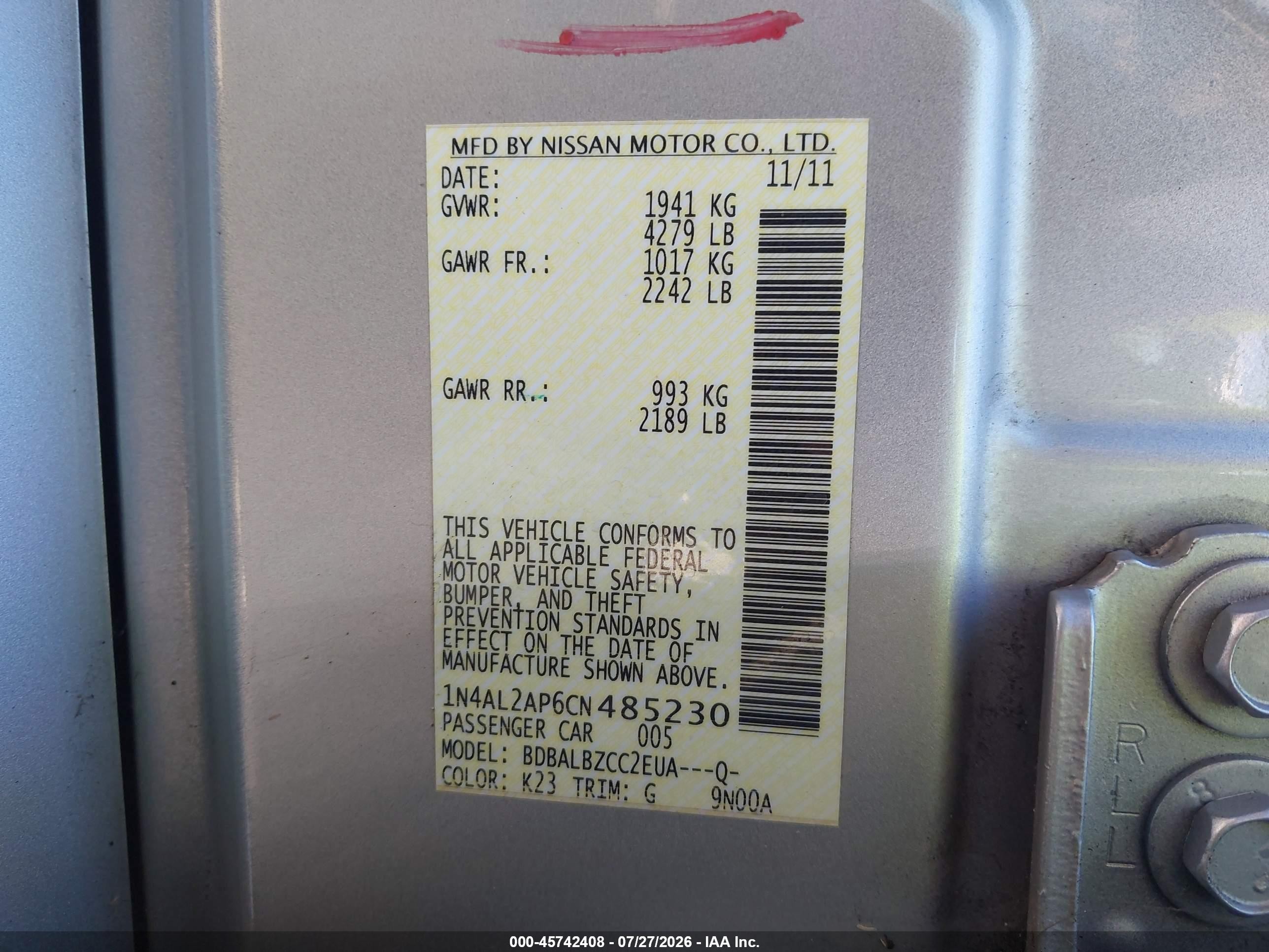 2012 Nissan Altima 2.5 S Gray vin: 1N4AL2AP6CN485230
