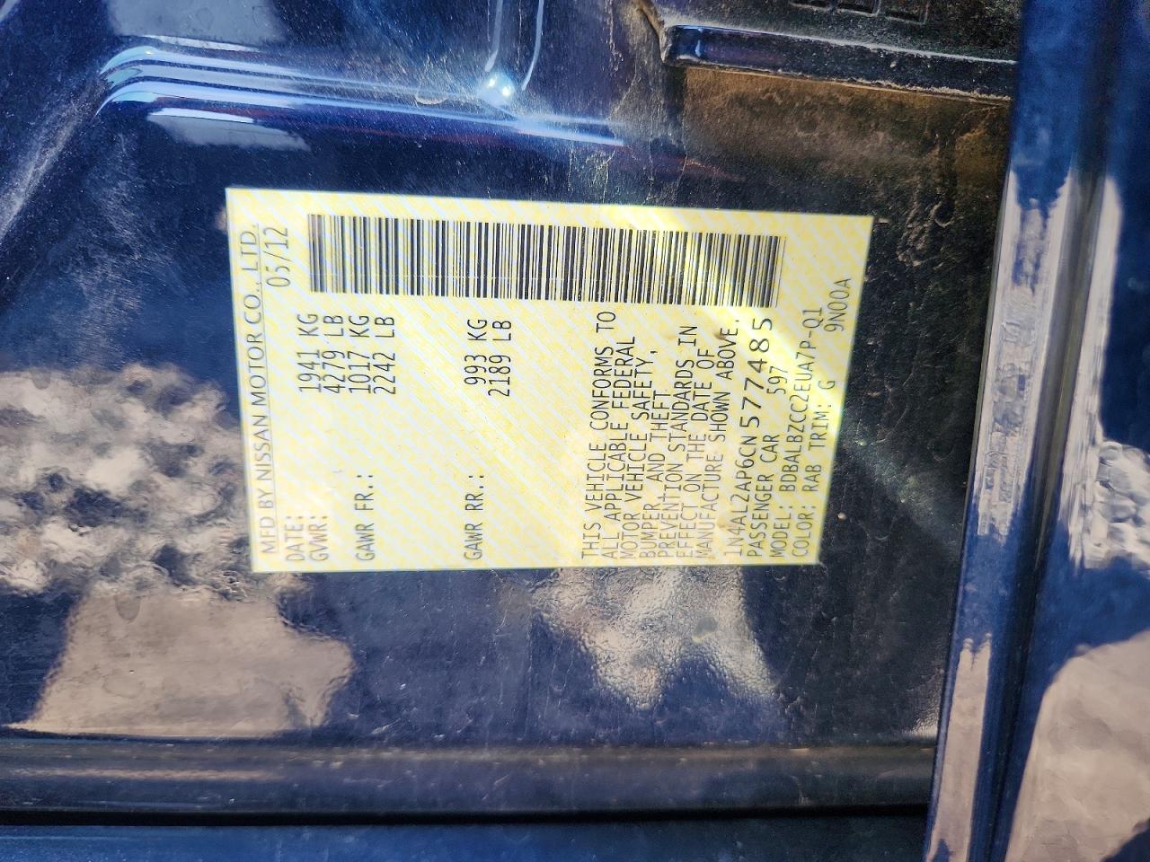 2012 Nissan Altima 2.5 Blue vin: 1N4AL2AP6CN577485