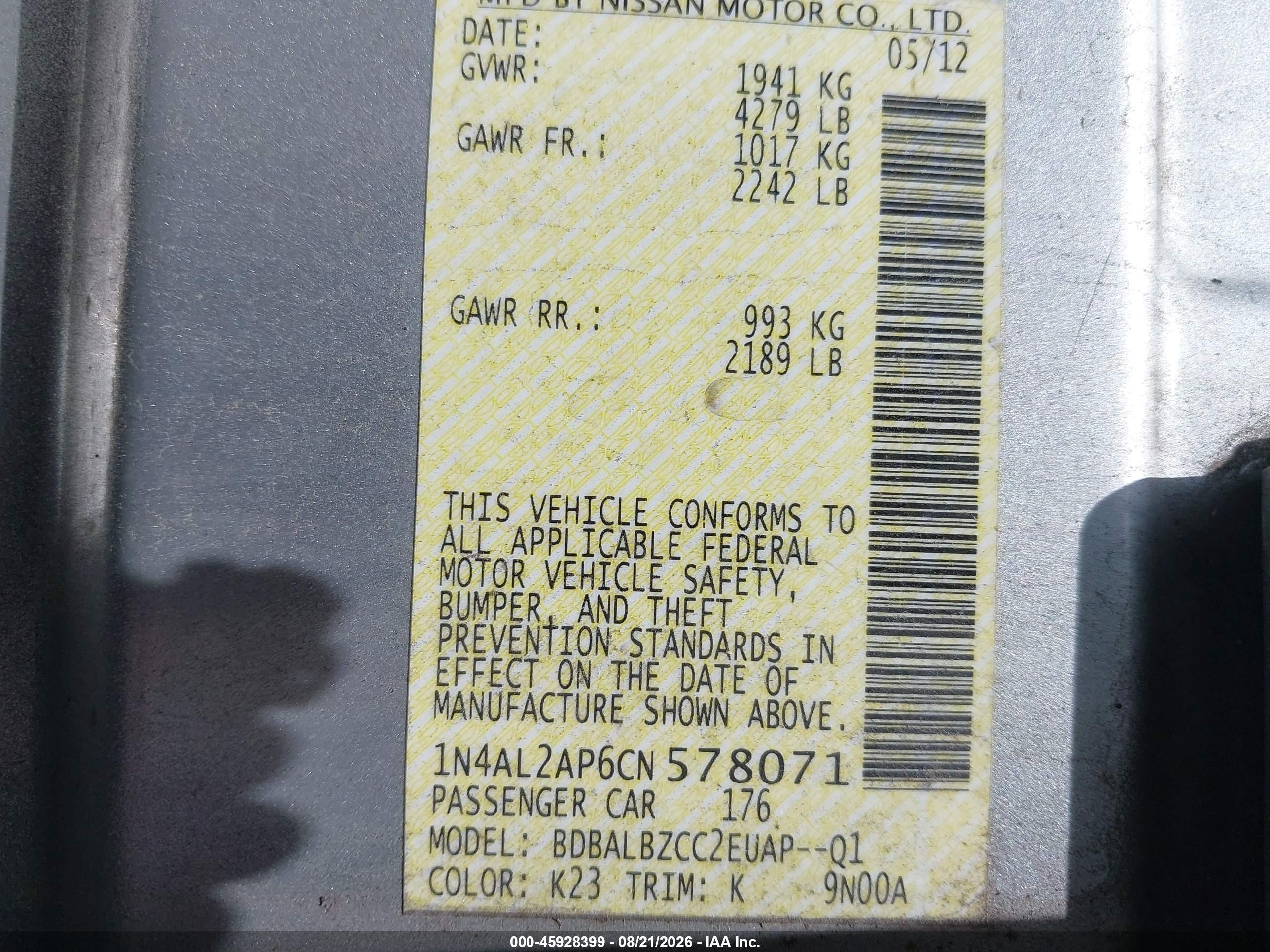 2012 Nissan Altima 2.5 S Silver vin: 1N4AL2AP6CN578071