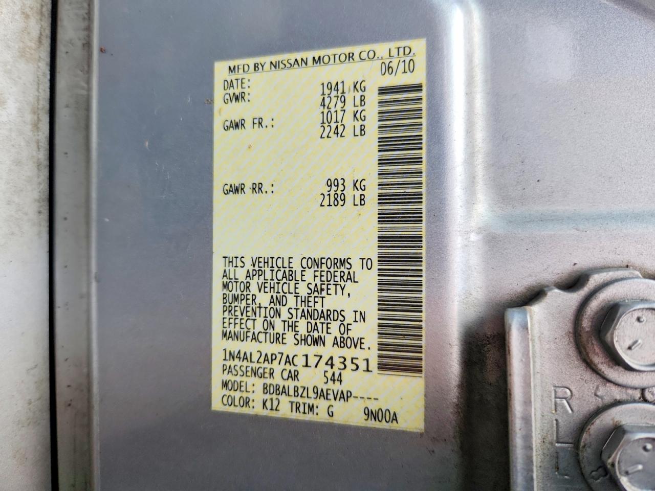 2010 Nissan Altima 2.5 Silver vin: 1N4AL2AP7AC174351