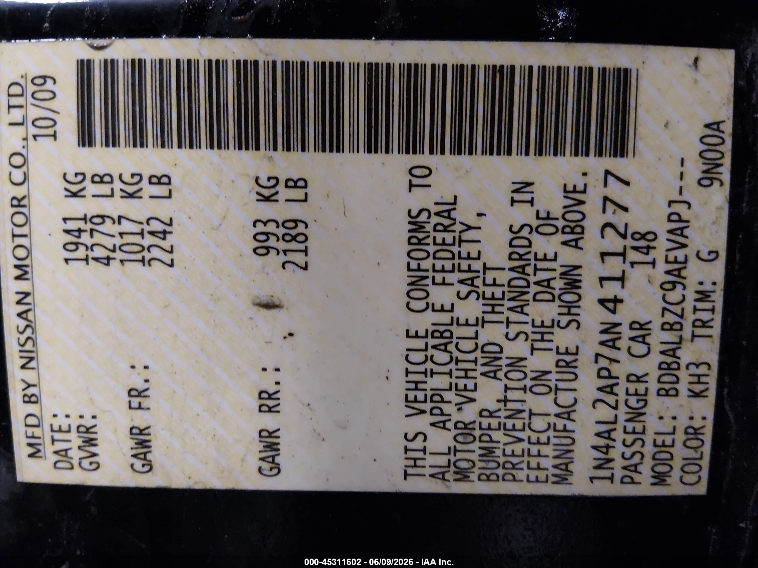 2010 Nissan Altima 2.5 S Black vin: 1N4AL2AP7AN411277