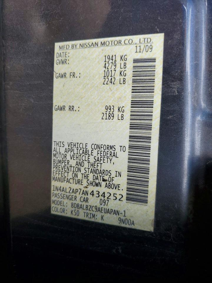 2010 Nissan Altima 2.5 Gray vin: 1N4AL2AP7AN434252