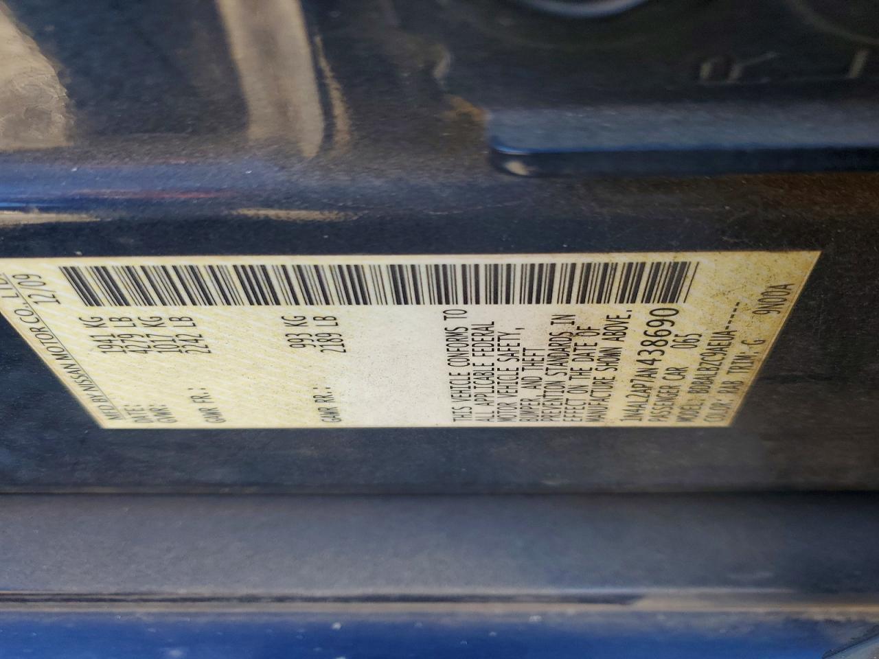 2010 Nissan Altima 2.5 S Black vin: 1N4AL2AP7AN438690