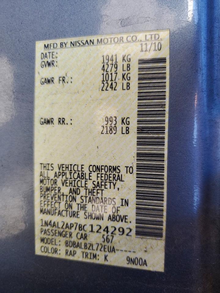 2011 Nissan Altima 2.5 Blue vin: 1N4AL2AP7BC124292