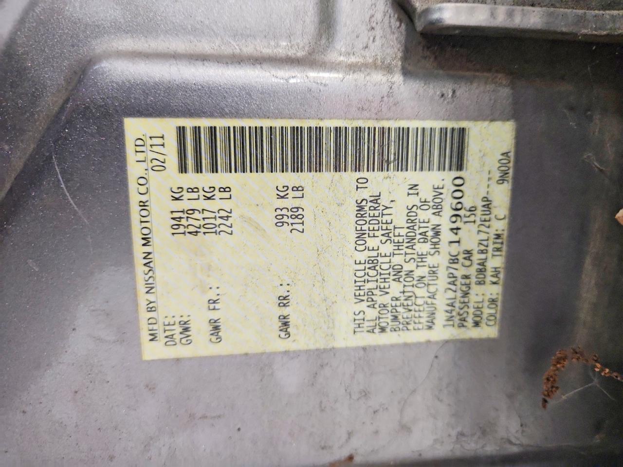 2011 Nissan Altima 2.5 Gold vin: 1N4AL2AP7BC149600