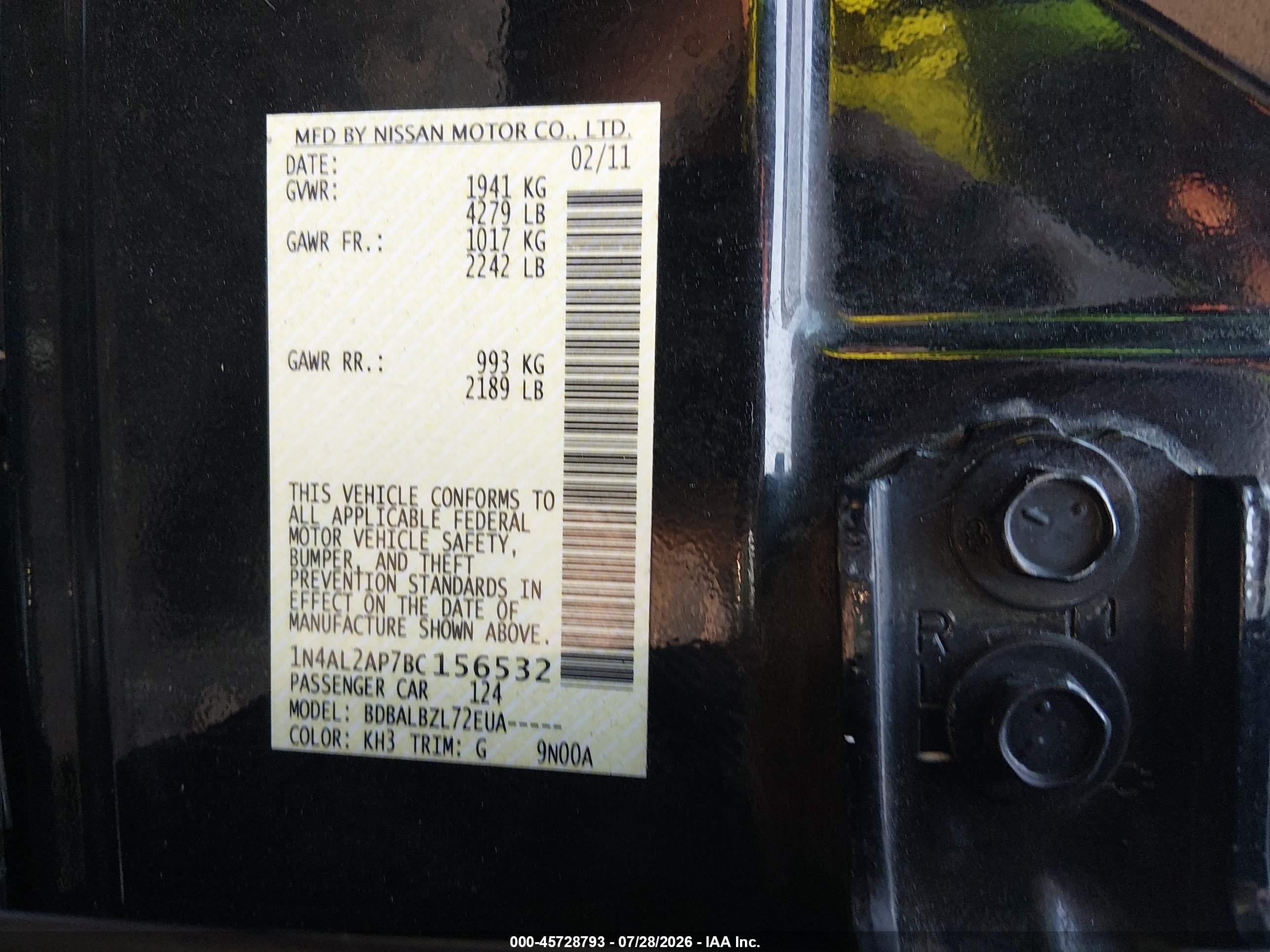 2011 Nissan Altima 2.5 S Black vin: 1N4AL2AP7BC156532