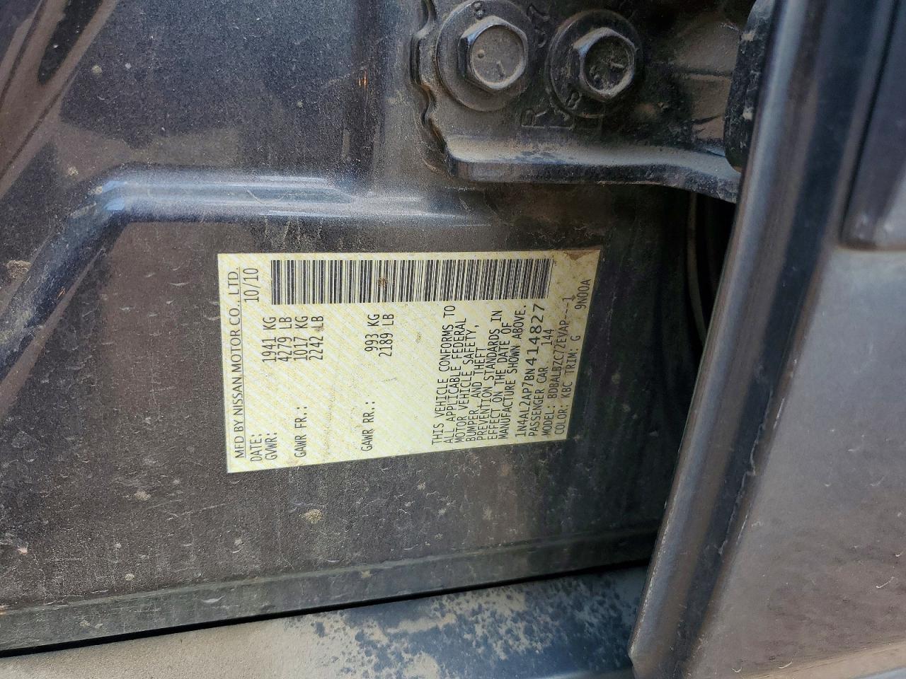 2011 Nissan Altima 2.5 Charcoal vin: 1N4AL2AP7BN414827