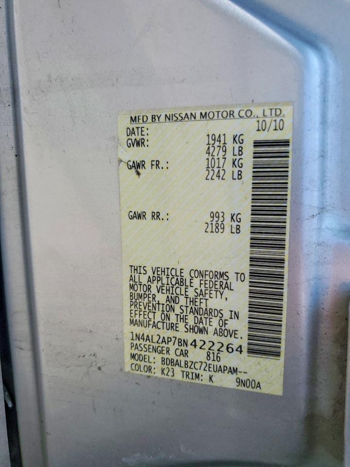 2011 Nissan Altima 2.5 Серебряный vin: 1N4AL2AP7BN422264
