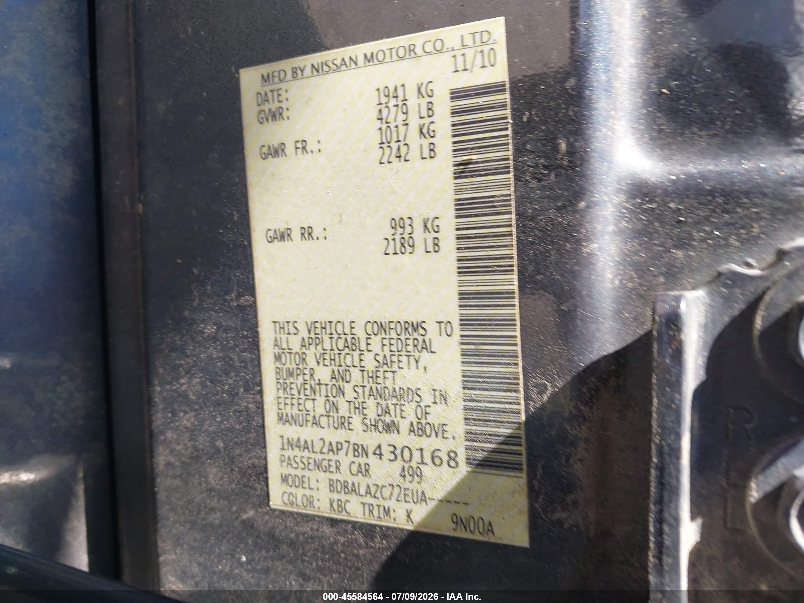 2011 Nissan Altima 2.5 Gray vin: 1N4AL2AP7BN430168