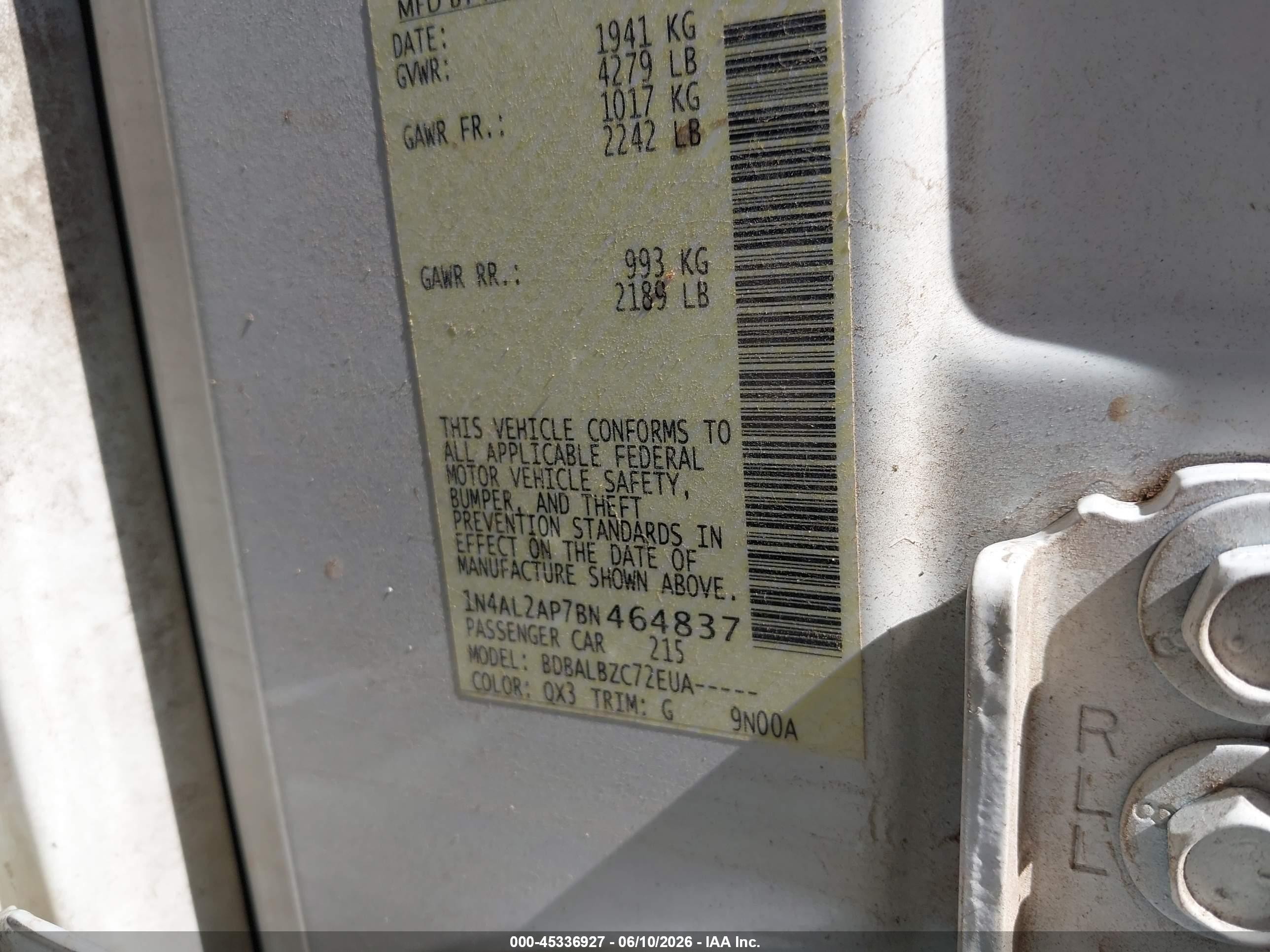 2011 Nissan Altima 2.5 S Белый vin: 1N4AL2AP7BN464837
