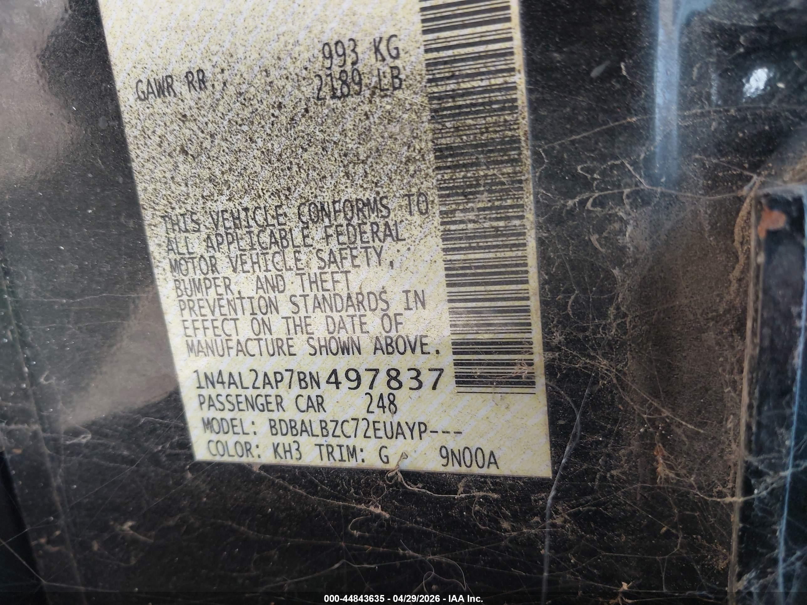 2011 Nissan Altima 2.5 S Black vin: 1N4AL2AP7BN497837