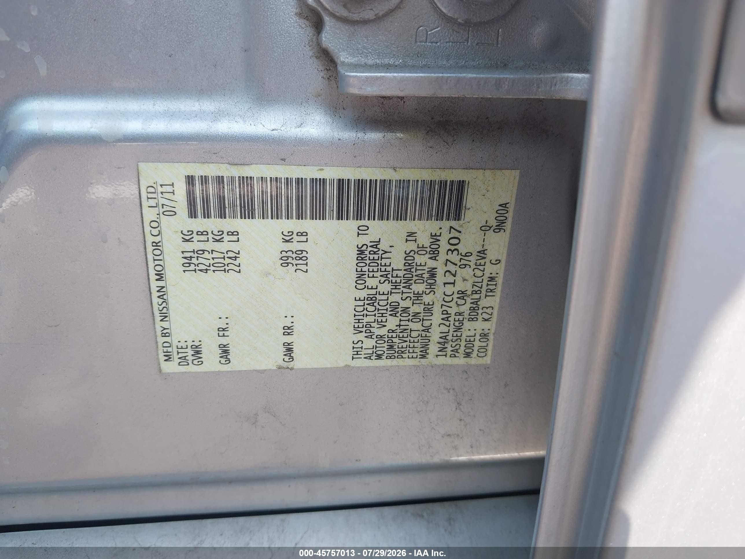 2012 Nissan Altima 2.5 S Silver vin: 1N4AL2AP7CC127307