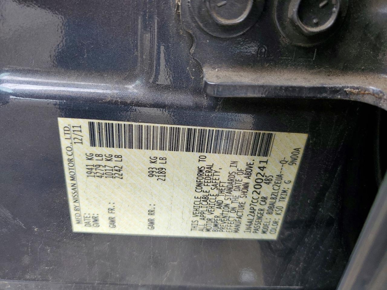 2012 Nissan Altima 2.5 Gray vin: 1N4AL2AP7CC200241