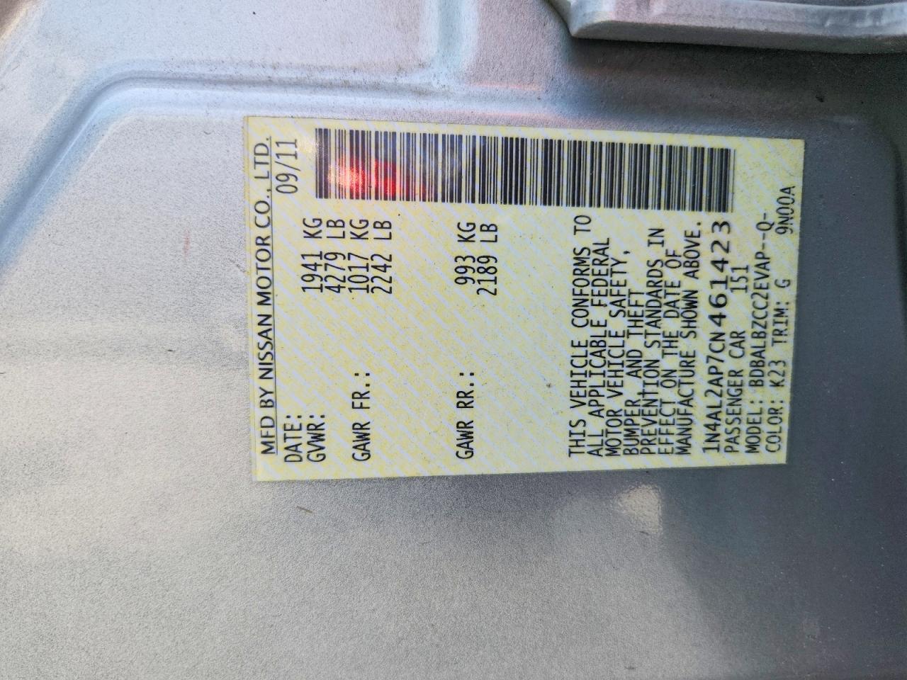 2012 Nissan Altima 2.5 Silver vin: 1N4AL2AP7CN461423