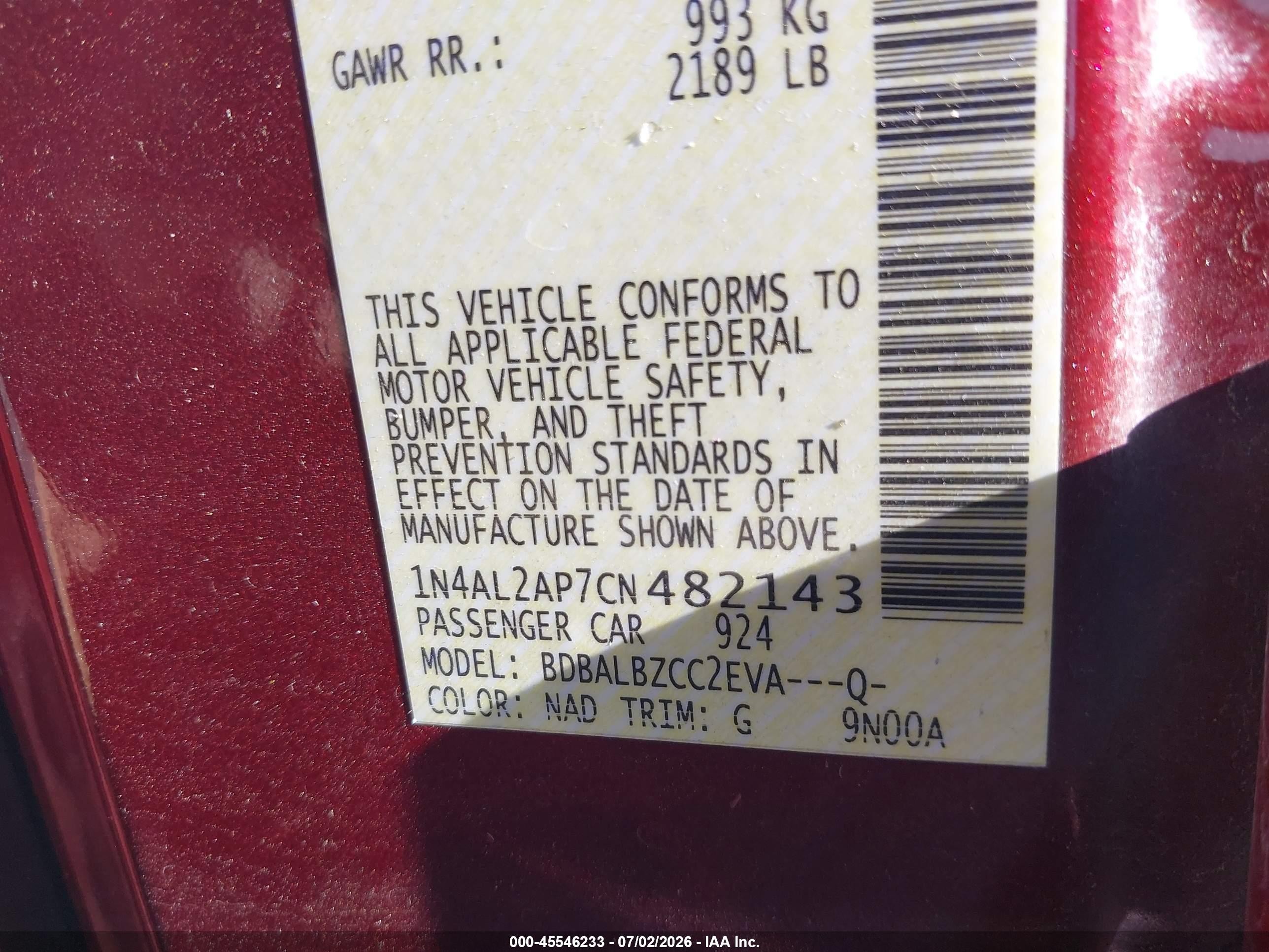 2012 Nissan Altima 2.5 S Maroon vin: 1N4AL2AP7CN482143