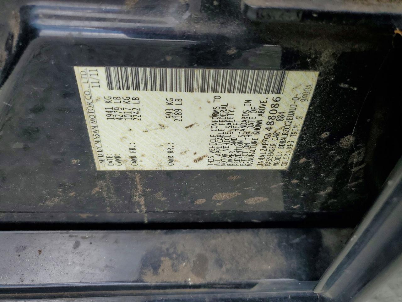 2012 Nissan Altima 2.5 Black vin: 1N4AL2AP7CN488086