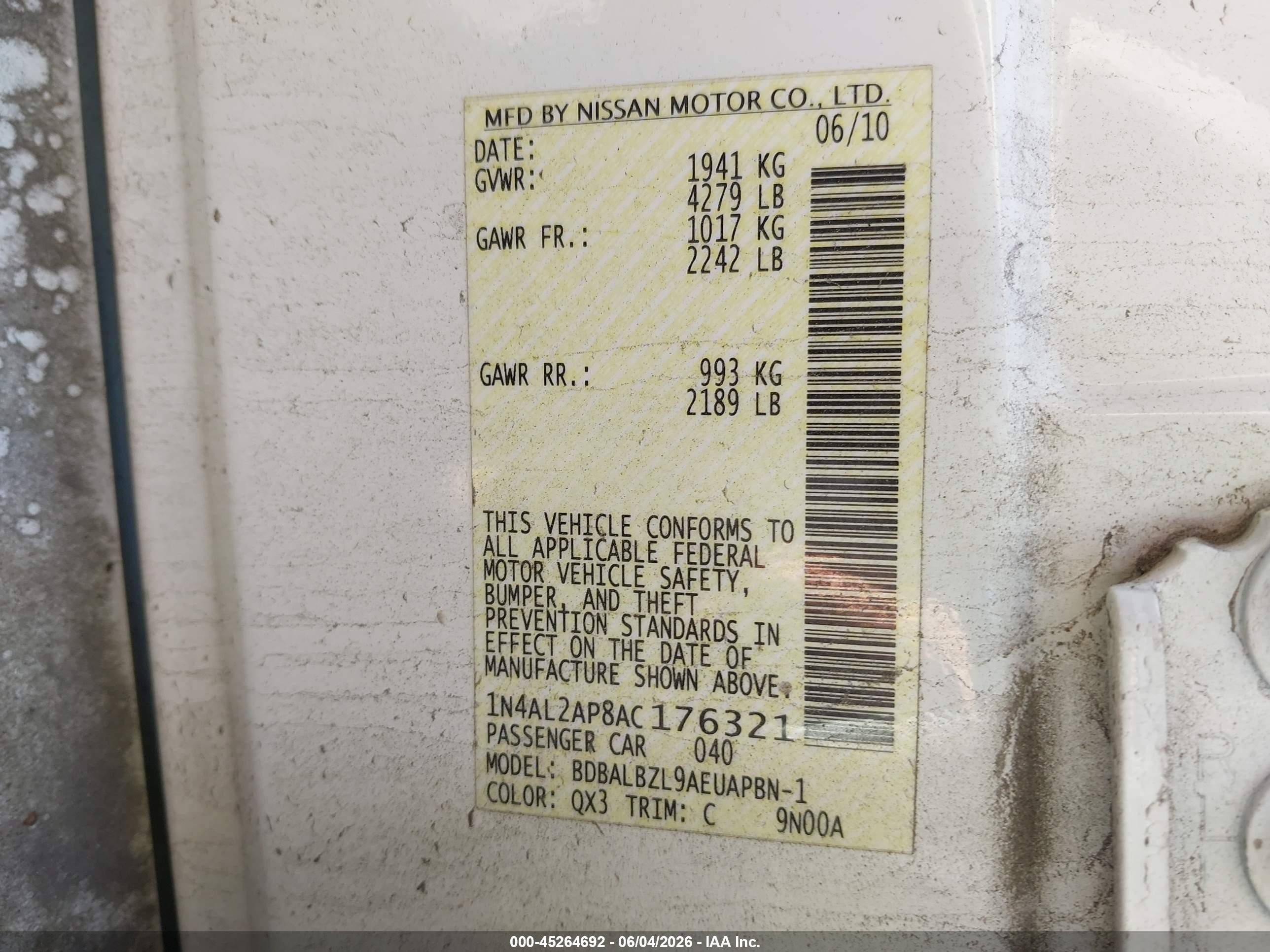 2010 Nissan Altima 2.5 S White vin: 1N4AL2AP8AC176321