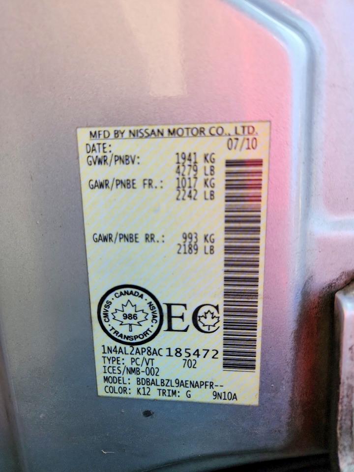 2010 Nissan Altima 2.5 Silver vin: 1N4AL2AP8AC185472