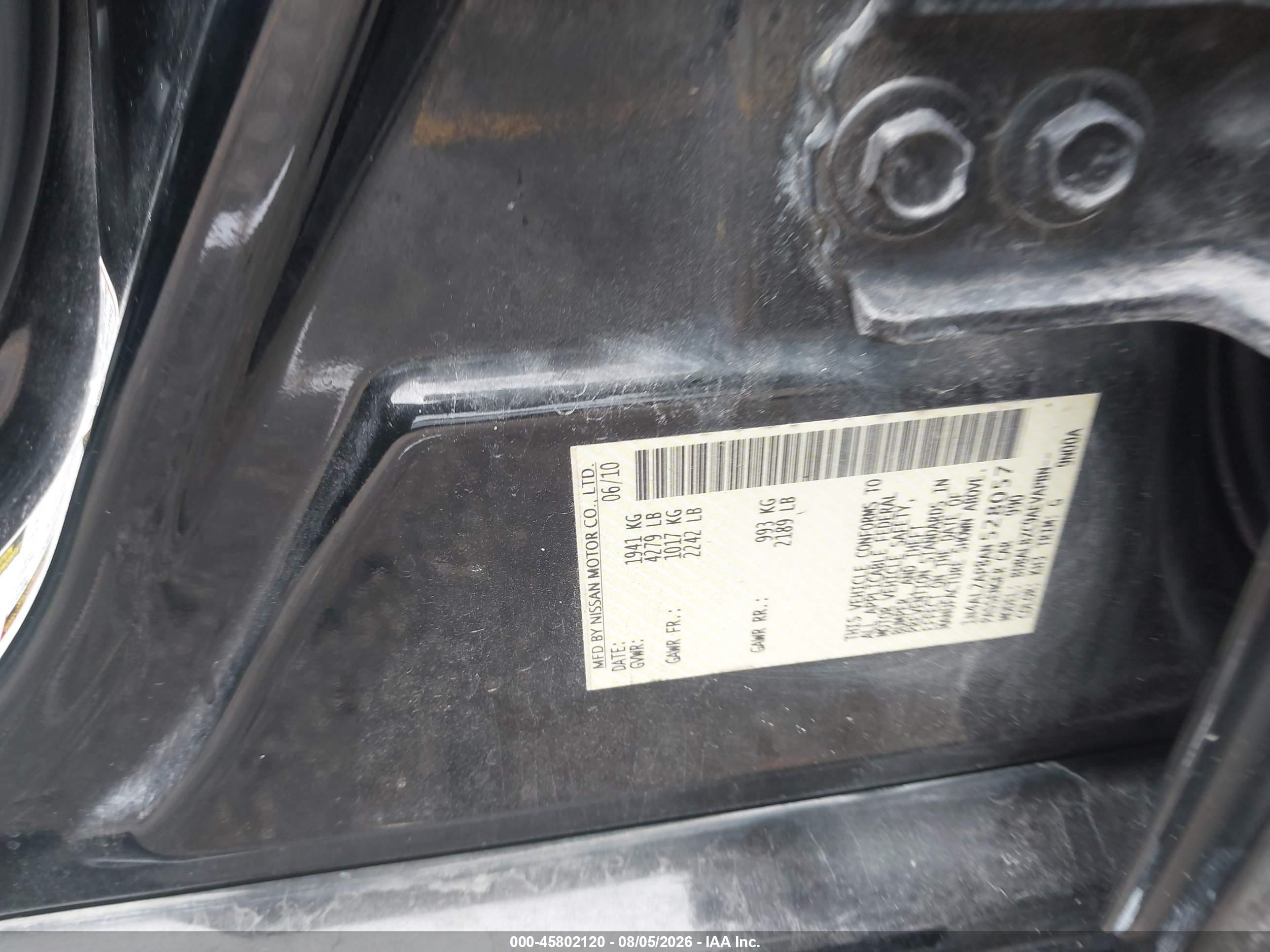 2010 Nissan Altima 2.5 S Black vin: 1N4AL2AP8AN528057